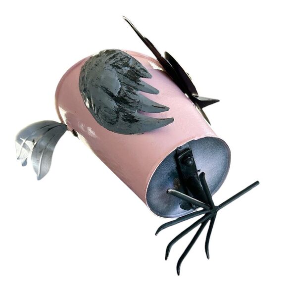 Large Eyed Metal Pink Owl Planter - Picture 5 of 5